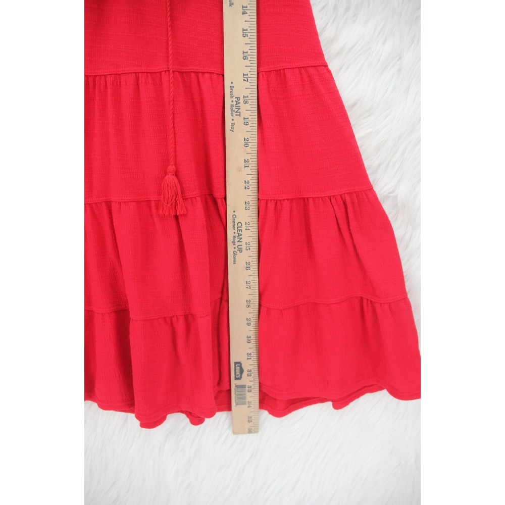 Max Studio M Red Tiered Babydoll Mini Dress Sleeveless Tassel Tie Boho Gauze - Picture 7 of 13